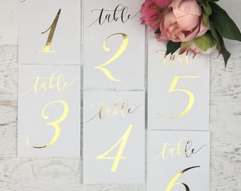 Gold Table Numbers - Wedding Table Markers - Wedding Table Decor - Gold Table Decor - White Table Markers - Gold Foil Table Numbers - Gold