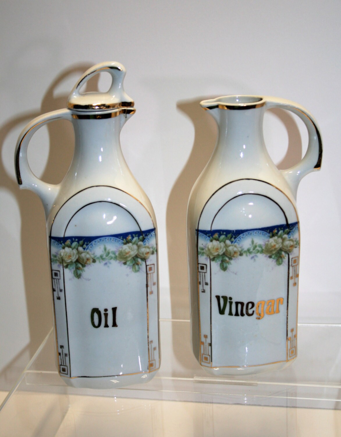 Vintage Oil & Vinegar cruets German porcelain tall cruet