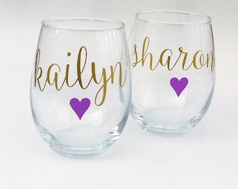 Bridesmaid Wine Glasses Personalized, Bridesmaid Gifts on a Budget- Will You Be My Bridesmaid - Bachelorette Party Gift Ideas - Purple, Gold