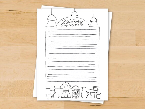 Coffee Shop Stationery Printable Coffee Shop Menu Cute