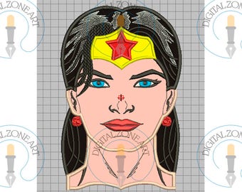 Wonder Women Applique-Wonder Women Portrait Head-Marvel-Super Hero-Comics- Machine Embroidery Designs - INSTANT DOWNLOAD