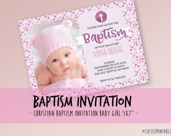 Pink Baptism Invitation - Christening Invitation - PSD Boy Baptism - Boy Christening - Printable Baptism - Printable Christening