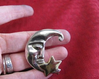Moon and Star Pin -Sterling silver Brooch