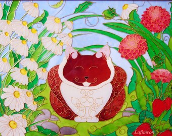Baby shower gift Nursery decor Bedroom decor Stained glass Funny cat lovers Nursery wall art Glass art Cat art Baby girl nursery Kids room
