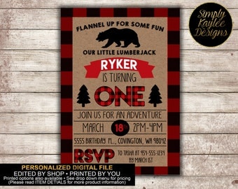 Lumberjack First Birthday Invitation