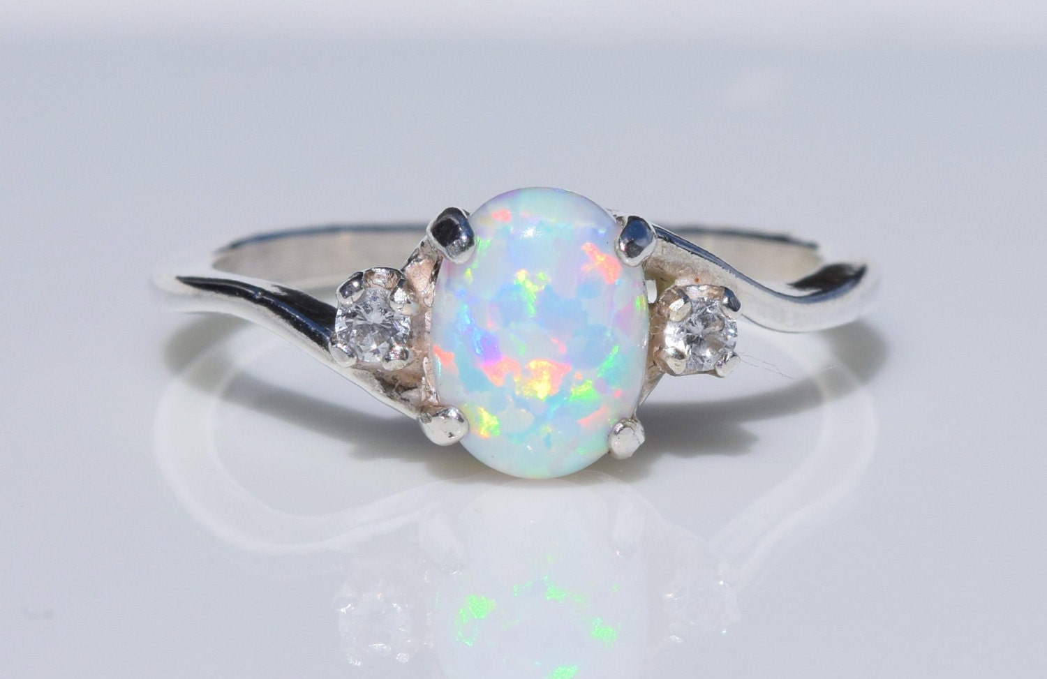 Silver Opal Ring White Opal Ring Pink Opal Ring Blue Opal