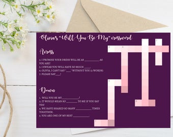 Bridesmaid Crossword Puzzle Proposal, Unique Bridesmaid Proposal, Will You Be My Bridesmaid, Maid of Honor, Flower Girl