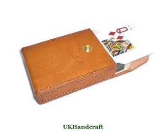 Leather Playing Card Case, Leather Casino Quality Playing Cards, Playing Cards Leather Case, Magician Card Case, Gift for Men, Leather Gift