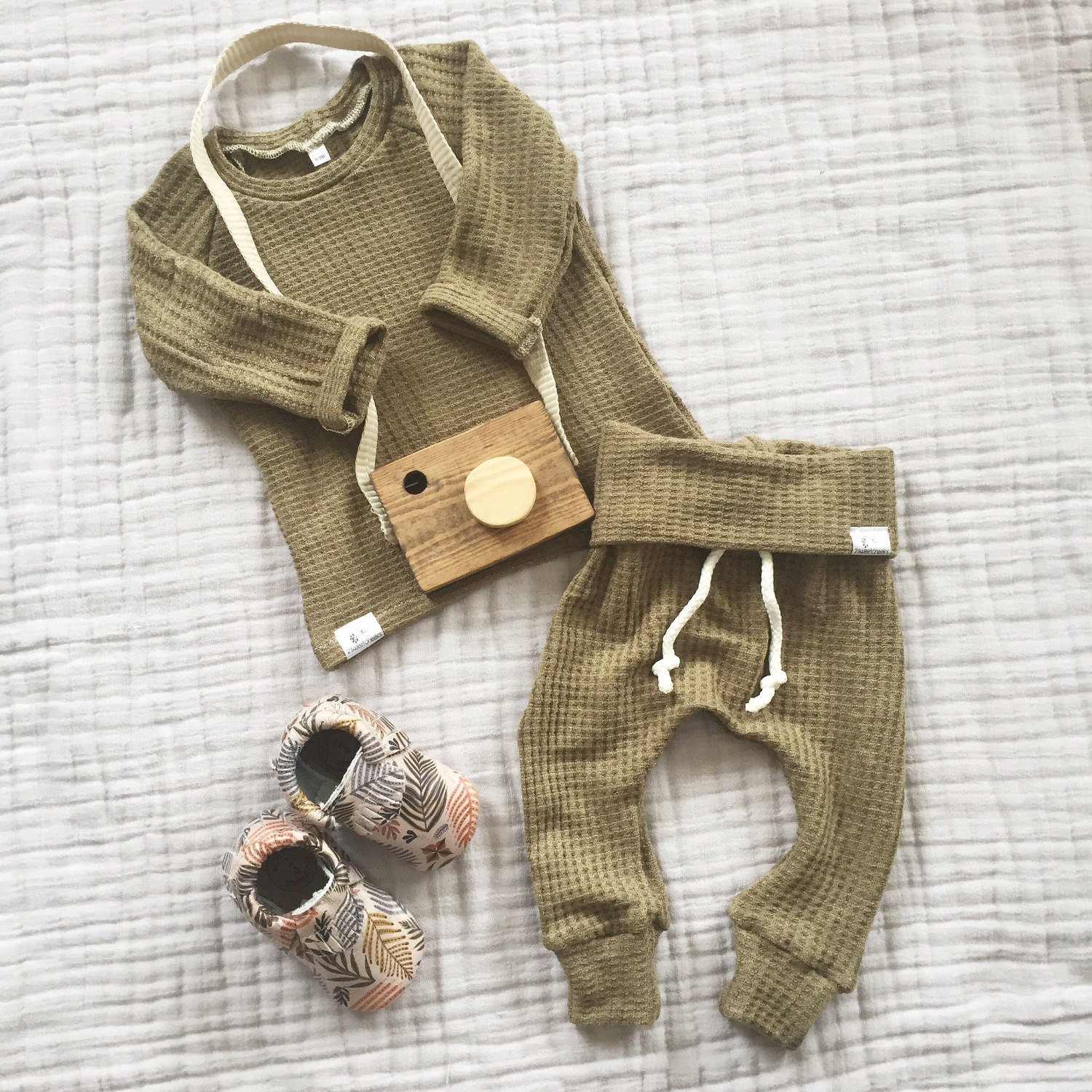 Baby green waffle knit outfit baby boy clothes gender