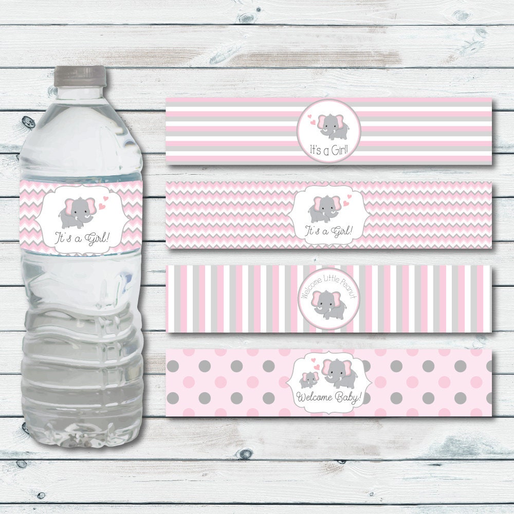 water bottle labels elephant baby shower printable water