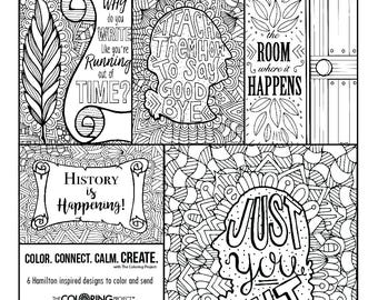 Coloring Broadway - HAMILTON - Set Of 6 Notes Cards, Postcards, Coloring Pages - Musical Theatre - New York