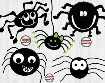 Cute Silly Spider SVG Bundle, Halloween SVG, Black Spiders SVG, Cricut, Cut Files, dxf file, png, Clip Art, Instant Download, Transparent