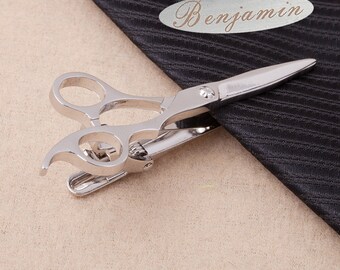 Men's Personalized Tie Clip,Scissors Tie Clip, Scissors Tie Tack, Hero Tie Tack, Gold Tie Clip,Anniversary Tuxedo Bridal Wedding Party