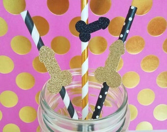 Bachelorette Party Penis Straws, set of 10- Glitter, Gold Foil, Hot Pink, Custom Options Available- Bachelorette Party, Hen Party Decor