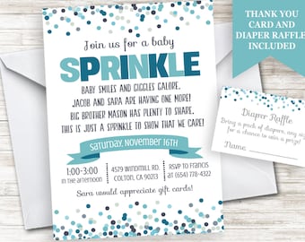 Baby Boy SPRINKLE Invitation Invite 5x7 Digital Blue Shower Personalized Confetti White