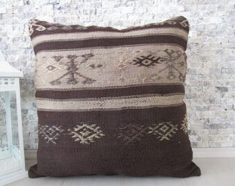 natural wool large kilim pillow 24x24 home decor armchair pillow floor cushion 24x24 boho pillow embroidery pillow ethnic pillow wool pillow