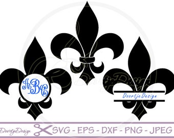 SVG Fleur de Lis, Split Monogram Frames, DXF PNG eps, Cut Files for Cricut Design, Silhouette studio, Silhouette files, Monogram svg