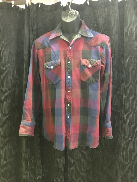 Plaid Wrangler Flannel Pearl Snap Westrn Shirt