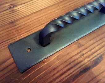 Sale! Door Handle, Hand Forged, Twisted, Metal Door Handle with Backplate, Handmade, Steel, Sturdy, Bold, Black Steel, Cabinet