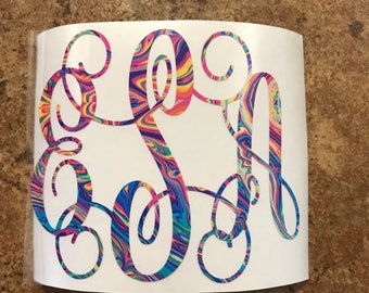 Patterned Monogram Decal- Monogrammed YETI Decal- Monogram Car decal - Personalized decal - Tablet decal - Phone decal