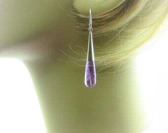February Birthstone. Purple Amethyst earrings. Dangle & Drop Earrings. Sterling silver earrings. Cones earrings. Euro ear wire earrings.