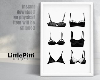 Bra print, Fashion Illustration print, Victoria's Secret, fashion poster, bedroom decor, fashion sketch, beauty print, fashion decor, bras
