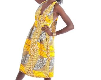 Ankara halter dress , African print halter dress, Printed halter dress, yellow dress, midi dress, sundress, ankara sundress, African dress