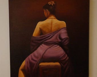 Lady sitting on a chair Oil large painting Woman figure shadow painting
