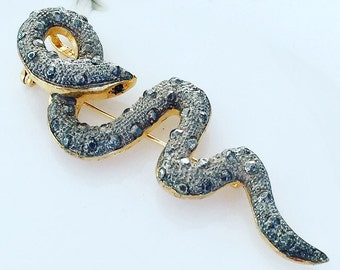 Vintage Snake Brooch, Vintage 1980's Large Snake Serpent Brooch Pendant, Gift For Her