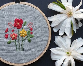 Floral Hoop Art. Flower Art. Hand Embroidered. 4 inch Hoop. Nursery decor. Fiber art. Embroidery. Hand Stitched. Home decor. Wall Art.
