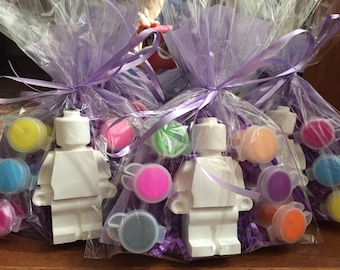 Lego party favors. Lego gift. Lego birthday .4" tall large ceramic DIY.Creative.Made to paint. Class school. Complete party favors .
