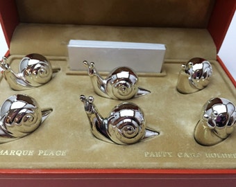 French Vintage Saint Hilaire Escargot Place Card Set. Set of 6 Silver Plated Snail Card Holders. Table Decor. Hostess Gift. Bridal Gift.