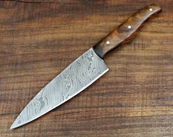 Handmade Damascus Chef Knife with Walnut Wood Scales 12"