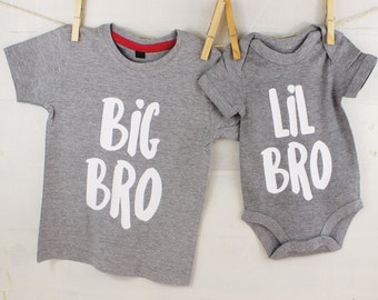 Brother Clothing Set- Grey Sibling gift set- Big brother Little brother Gift- gift for sons- gift for siblings- Big Bro Lil Bro brothers set