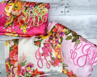 Bridesmaid robes, Satin floral robes, floral kimono robe, Bridesmaid robe, floral silk robes, monogram robes, bridesmaid gifts (R002)