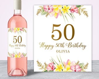 50th Birthday Ideas, 50th Birthday Gift for Women, 50th Birthday Decorations, 50th Birthday Wine Label, Custom Wine Label Fifty and Fabulous