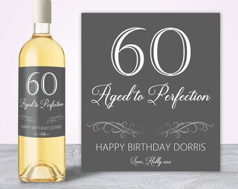 60th Birthday Gift, for Women, 60th Birthday Decorations, 60th Birthday Party Decorations, Custom Wine Label, Wine Bottle Label