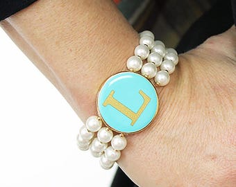 Enamel and Pearl Bracelet