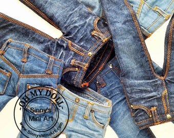 Hand Made Old Jeans for Blythe/Azone/ Licca/Doll Jeans A36