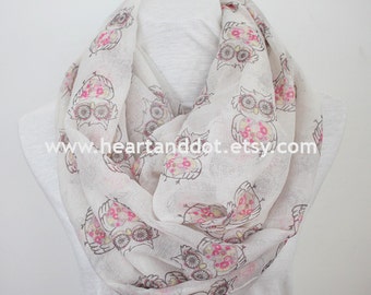 owl scarf, owl infinity scarf, gift for her, for women, scarf for her, scarf for women, christmas gift, for mom, christmas scarf