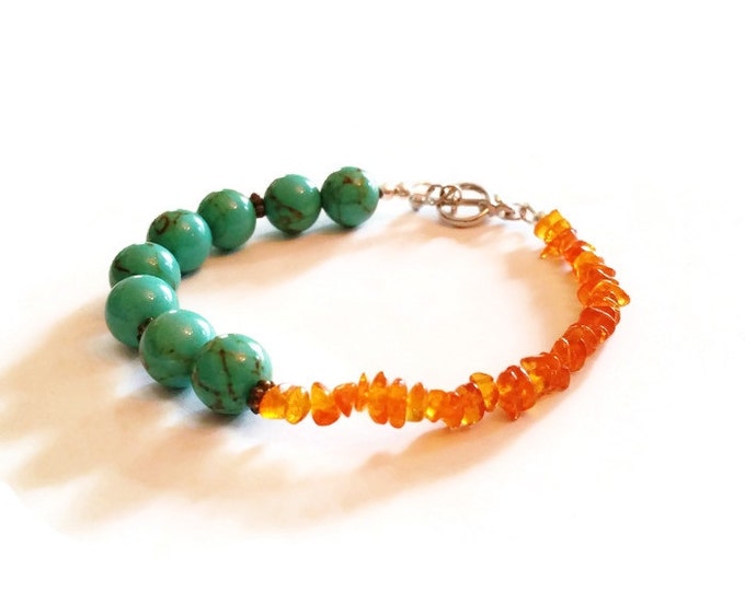 Baltic Amber and Turquoise Bracelet, Chakra Jewelry, Metaphysical Bracelet, December's Birthstone, Unique Birthday Gift, Gift for Her, B003
