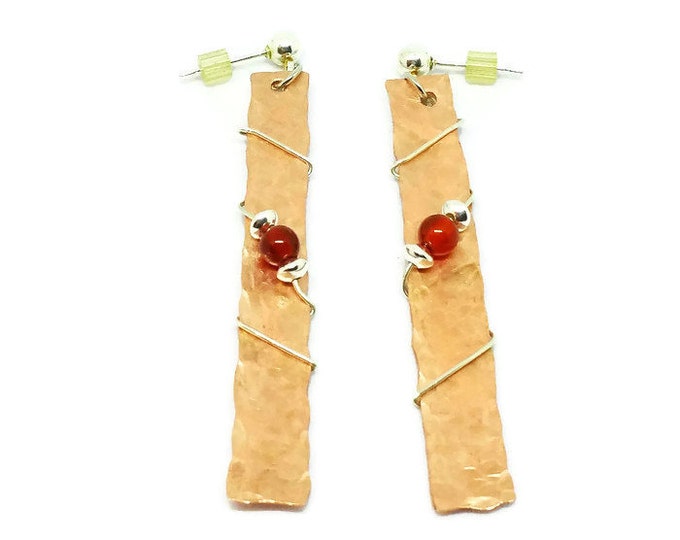 Carnelian Mixed Metal Earrings, Sterling Silver and Copper Earrings, Chakra Jewelry, Unique Birthday Gift, Gifts for Her, E006