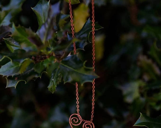 Scrolling Copper Heart Necklace, Love Pendant, Blue Bead Heart Pendant, Unique Birthday Gift
