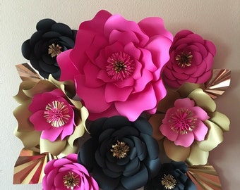 6 Kate Spade inspired Giant paper flowers pink gold black