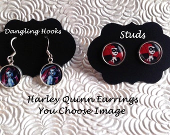 Harley Quinn Earrings, harley quinn jewelry, jewelry sets, childrens jewelry, suicide squad jewelry, joker jewelry, charms, silver, pendant