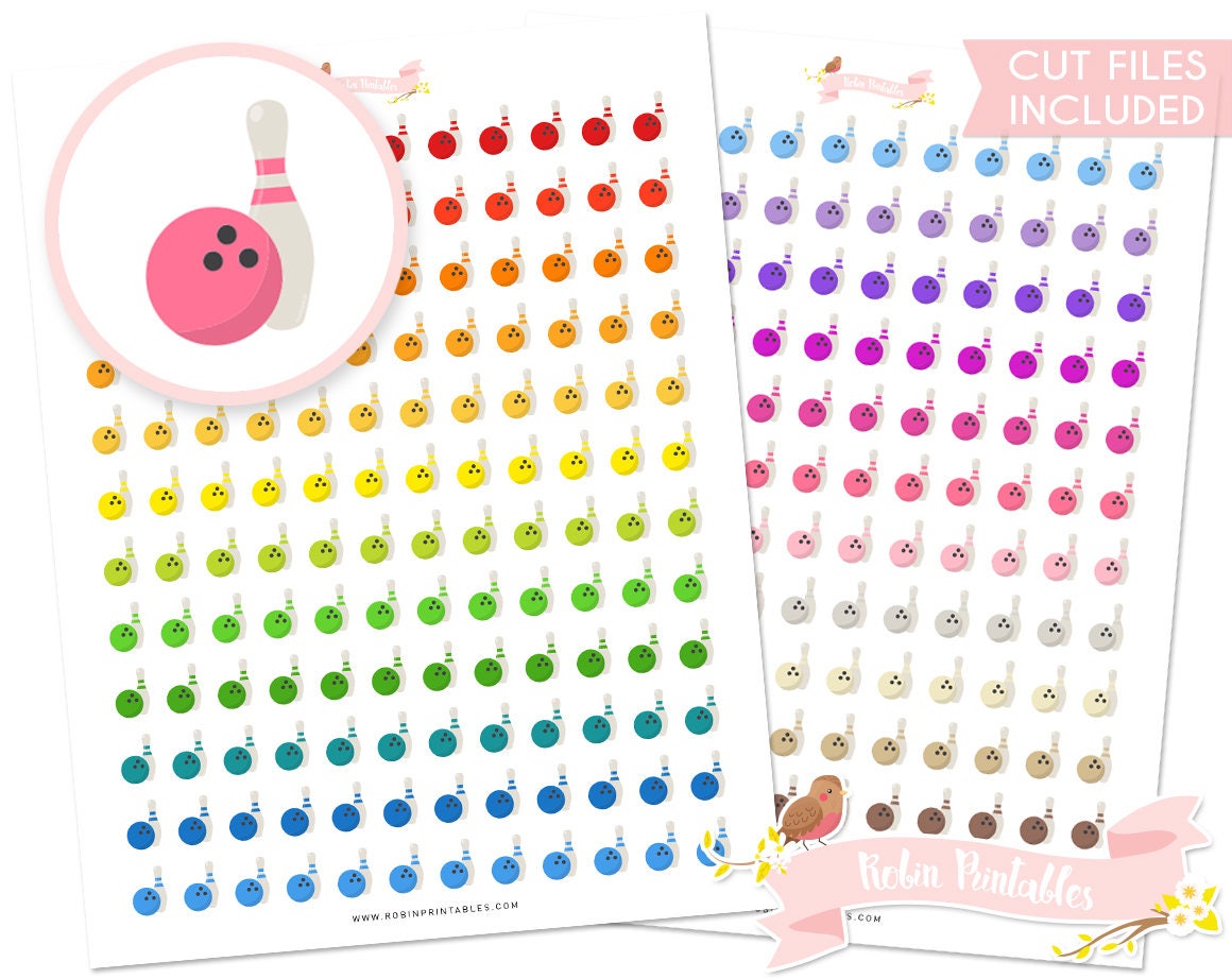 Bowling Printable Planner Stickers with Silhouette Cut Files