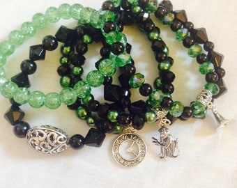 Wicked the musical themed Elphaba stacked bracelets Defying Gravity Glinda Wicked Witch Wizard of Oz Musical