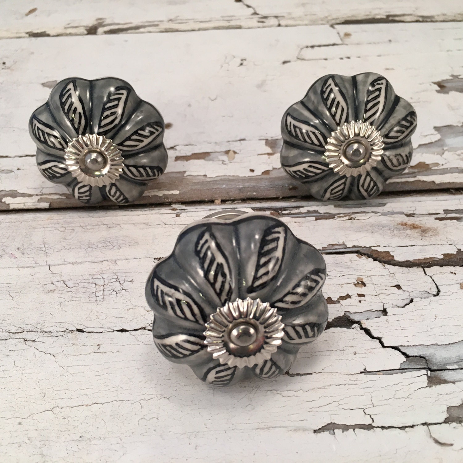 Grey & Black Pumpkin Knobs Decorative Pull Knob Craft