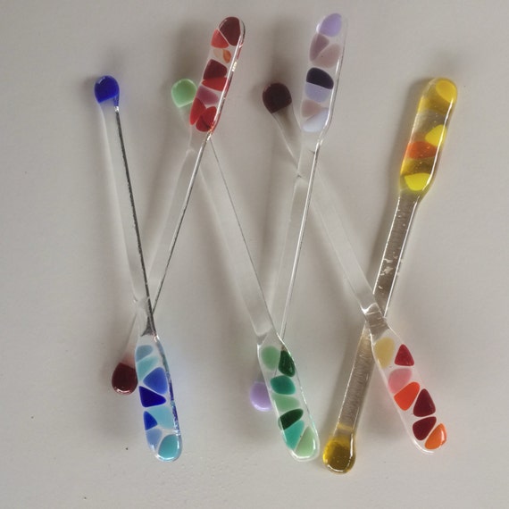 Rainbow fused glass swizzle sticks / drinks by GlassbyDebbie