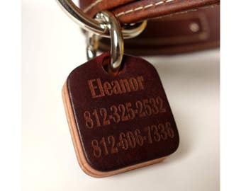 Leather Dog ID Tag-Personalized Pet tag laser engraved name and phone number